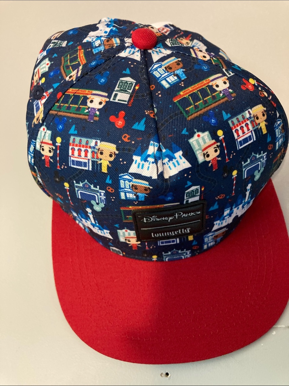 Loungefly Navy and Red Disney Parks Kids Cap with Park Icon Print
